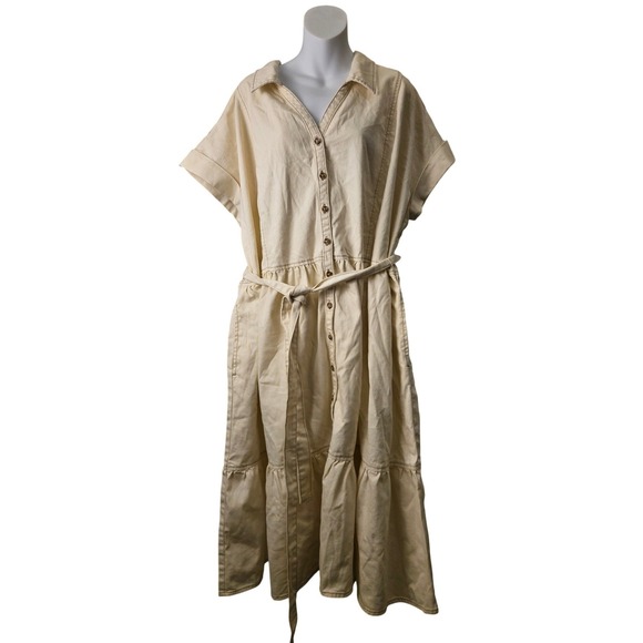 Universal Thread Dresses & Skirts - Universal Thread Midi Dress Womens 3X Cream NWT Utility Button Down Belted